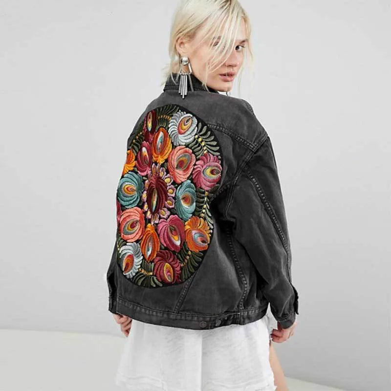 Femme Oversized Multi Floral Embroidered Long Sleeve Jacket