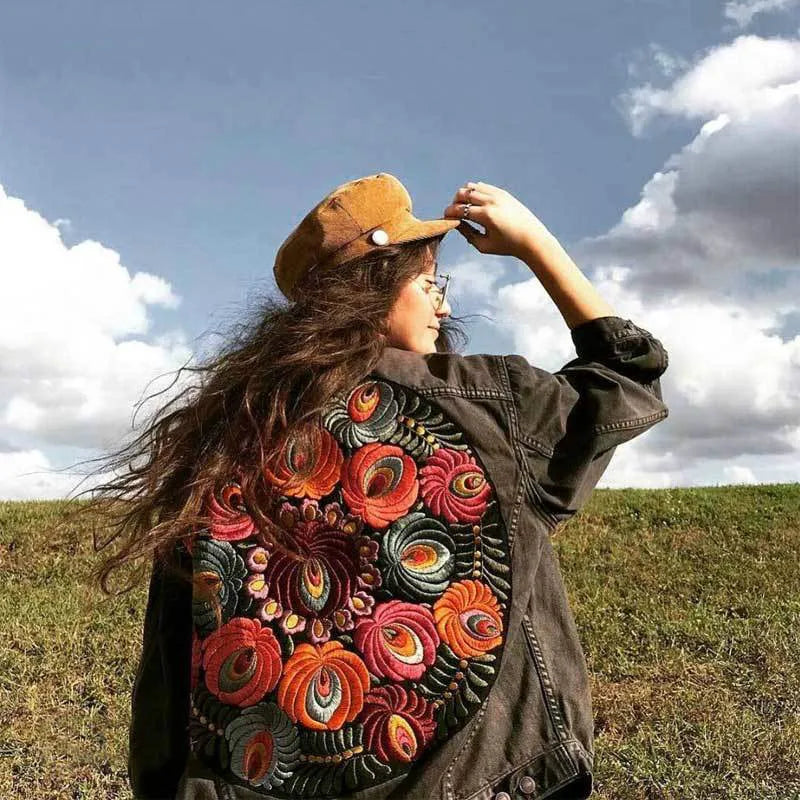 Femme Oversized Multi Floral Embroidered Long Sleeve Jacket