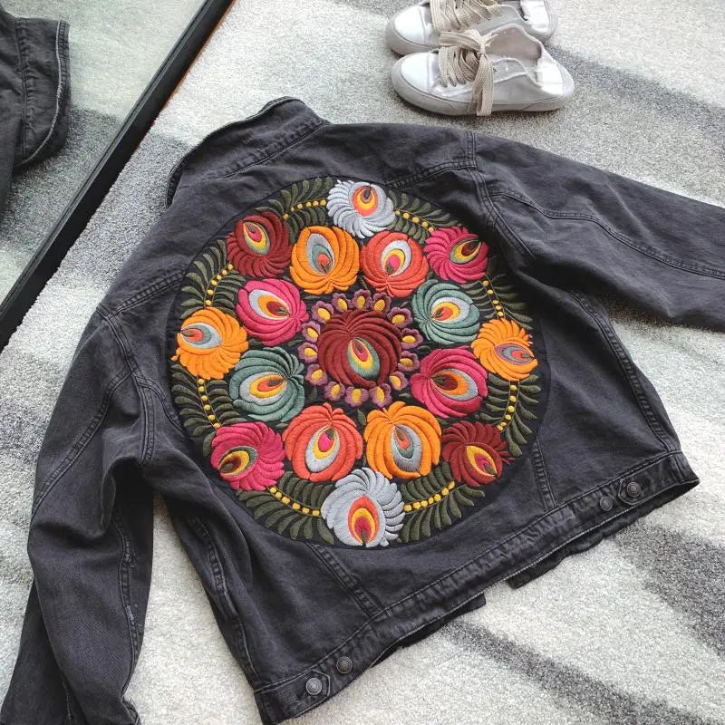 Femme Oversized Multi Floral Embroidered Long Sleeve Jacket