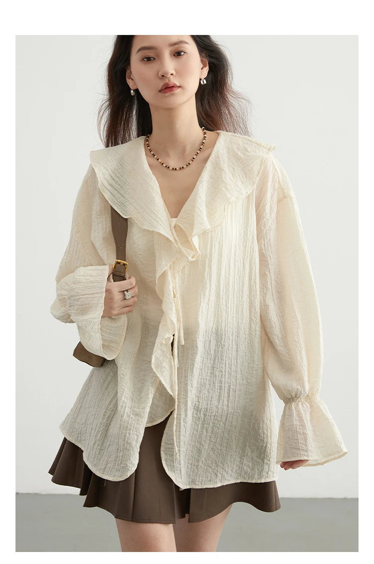 Diva Shirt Loose Casual Ruffled Edges Blouse