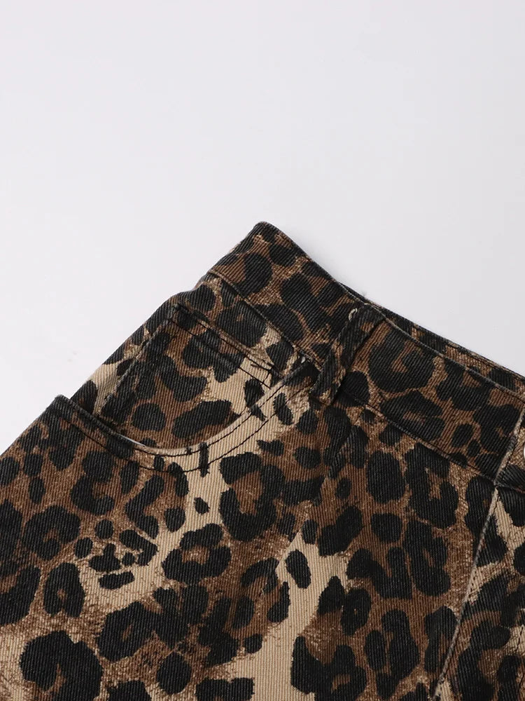 Leopard Ripped Wide Leg Jeans For Divas