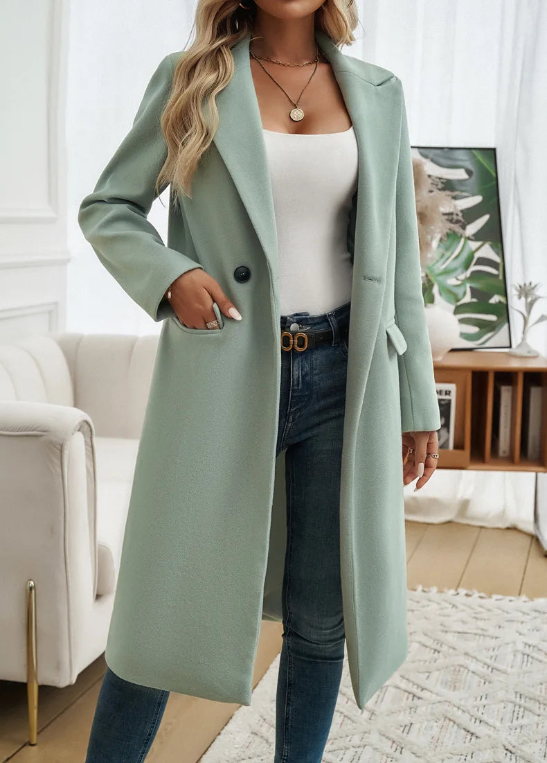 Trending Elegant Lapel Button Midi Coat