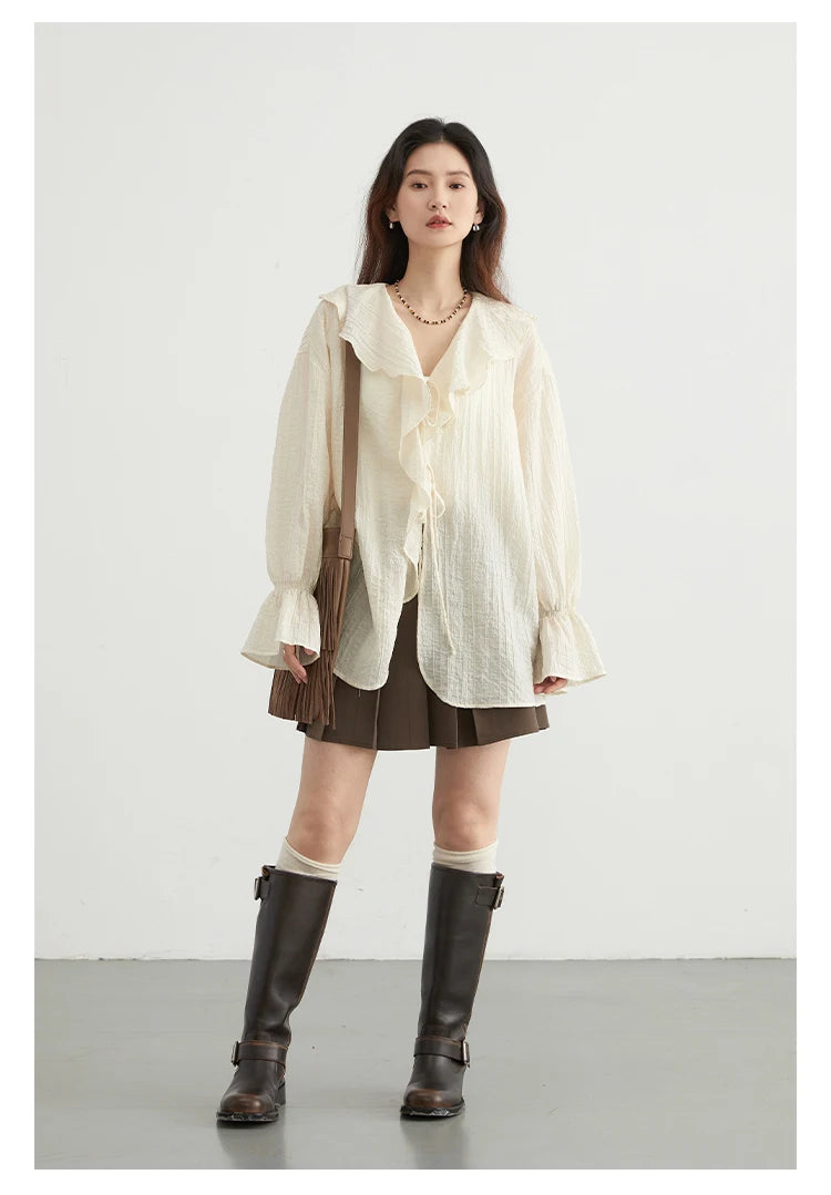 Diva Shirt Loose Casual Ruffled Edges Blouse