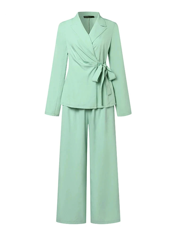 Diva Tracksuits Long Sleeve Lapel Neck Blazer Wide Leg Pants