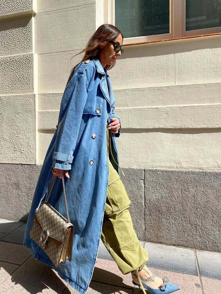 Femme Long Denim Trench Coats