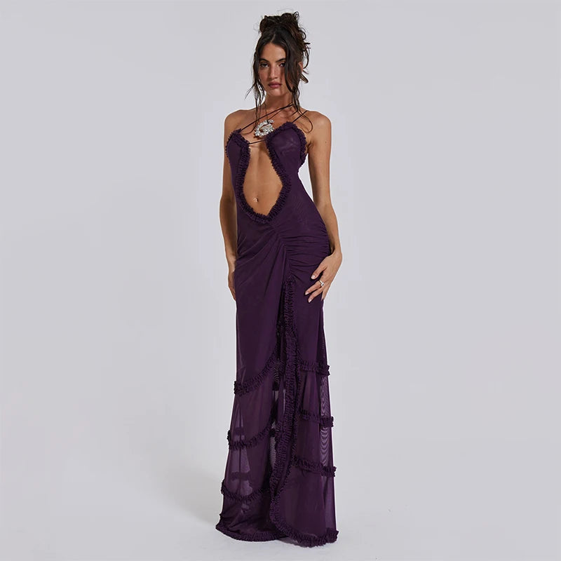 Diva Noble Furry Halter Sleeveless Hollow Dress