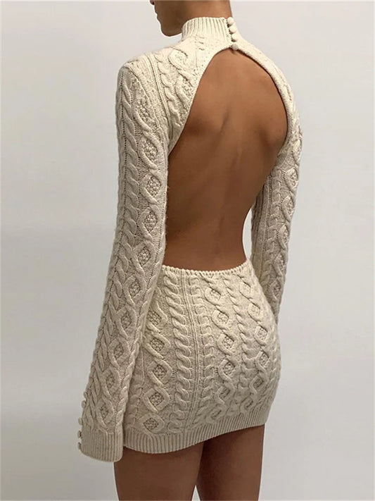 Diva Chic Knitting Backless Sexy Mini Dress