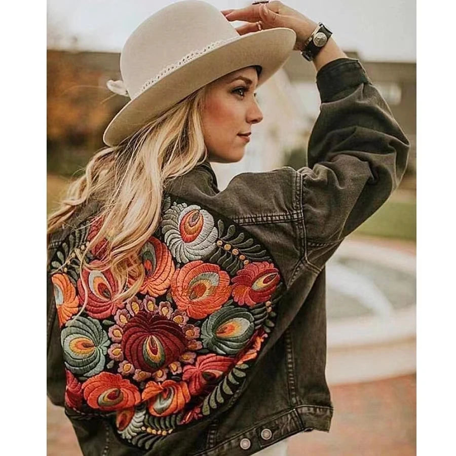 Femme Oversized Multi Floral Embroidered Long Sleeve Jacket