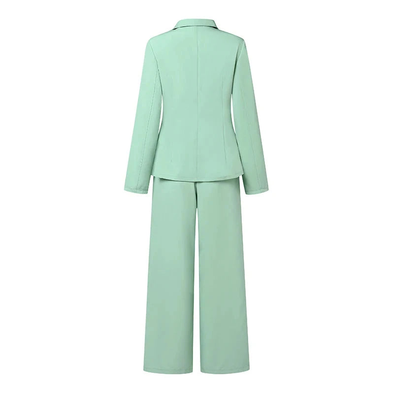 Diva Tracksuits Long Sleeve Lapel Neck Blazer Wide Leg Pants