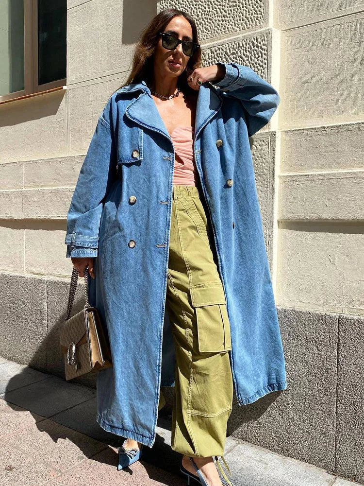 Femme Long Denim Trench Coats