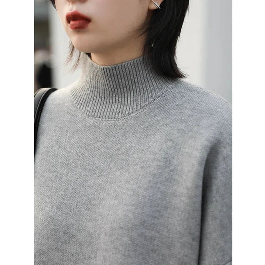 Diva Solid Turtleneck Loose Pullover Sweaters