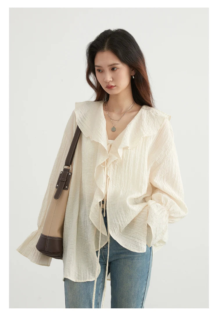 Diva Shirt Loose Casual Ruffled Edges Blouse