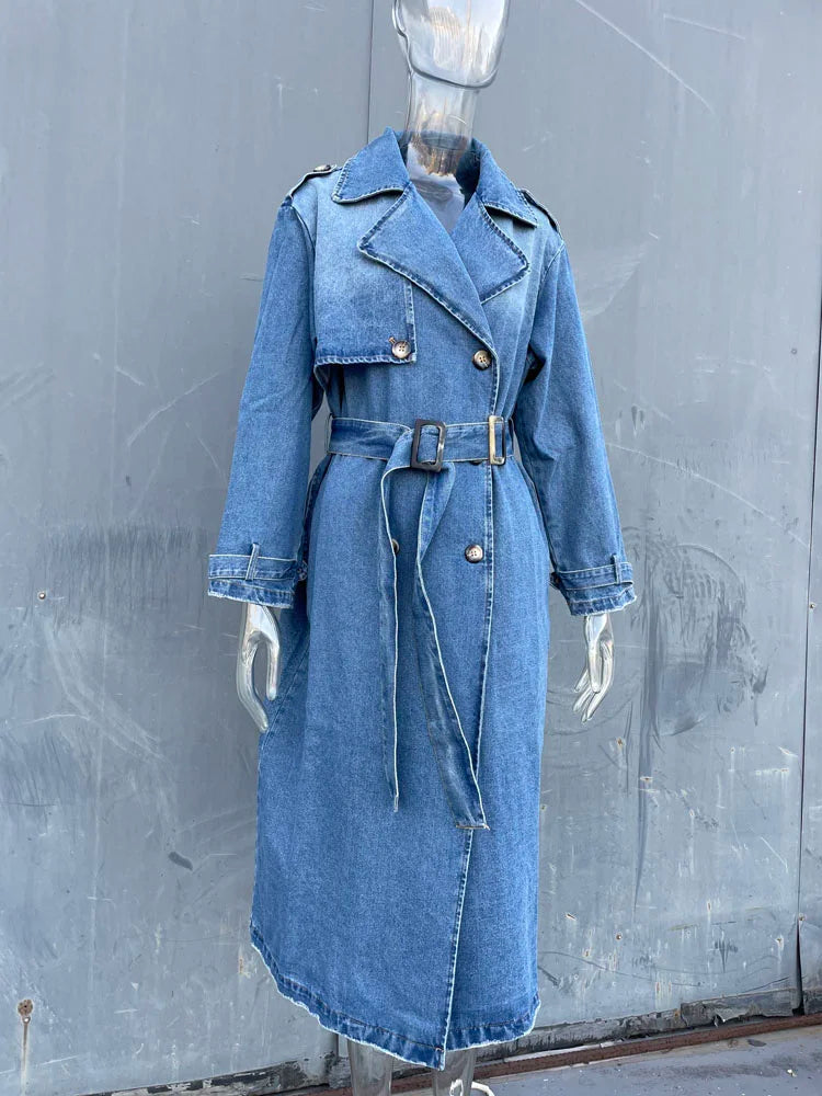 Femme Long Denim Trench Coats