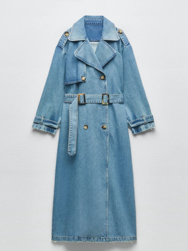 Femme Long Denim Trench Coats