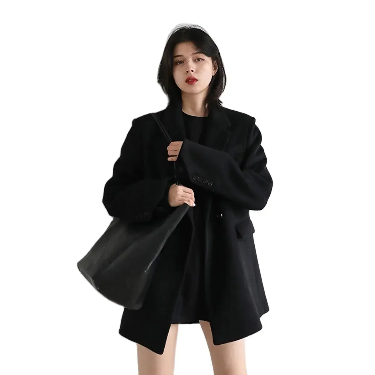 Diva Wool Blend Coat Solid Mid Long Woolen Blazer