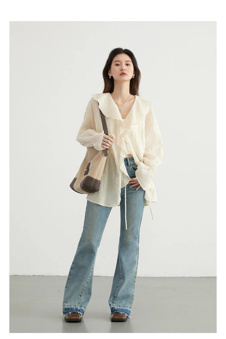 Diva Shirt Loose Casual Ruffled Edges Blouse