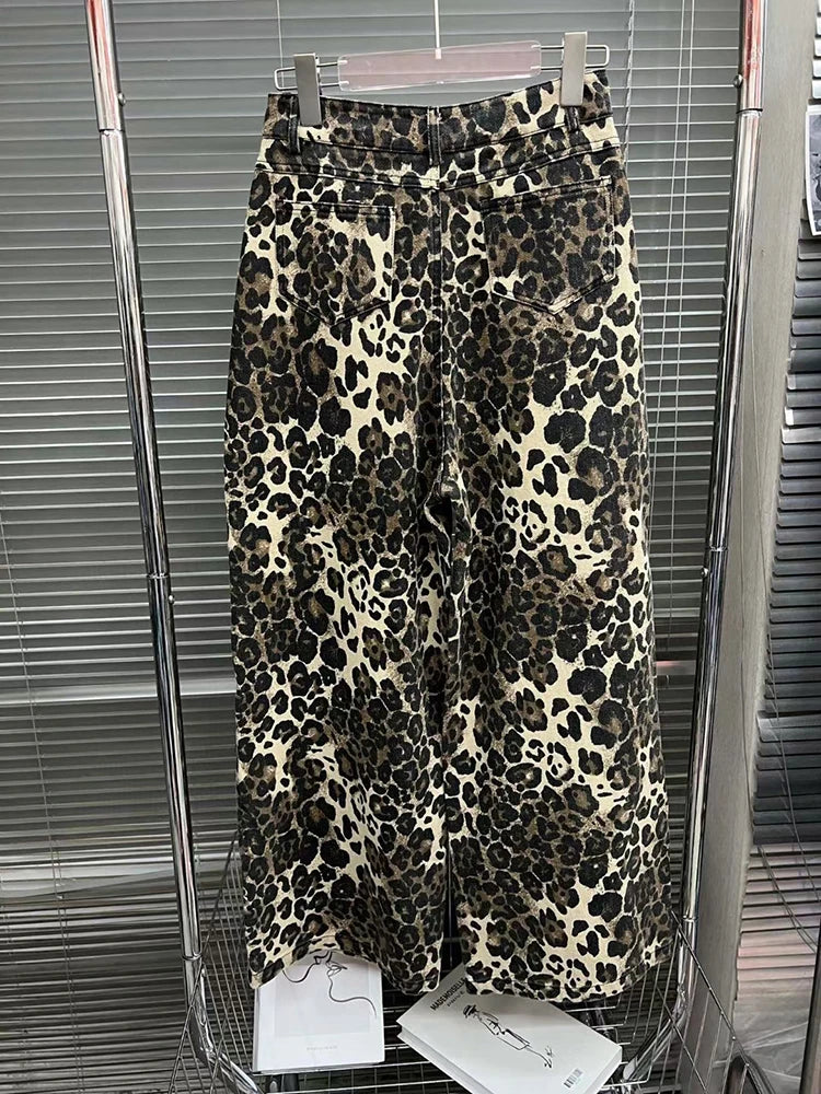 Leopard Ripped Wide Leg Jeans For Divas