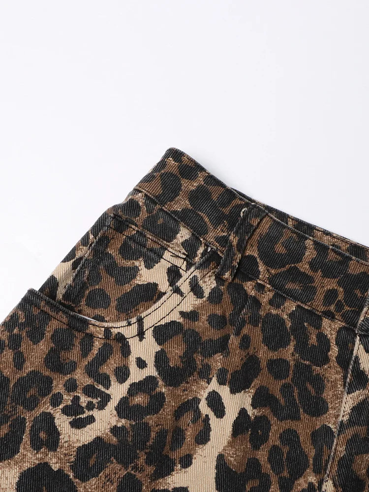 Leopard Ripped Wide Leg Jeans For Divas