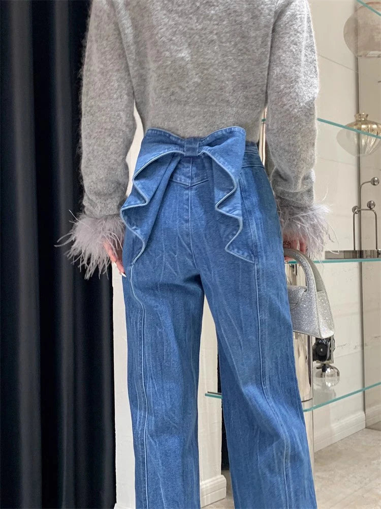 Trending Solid Designer Patchwork Bowknot Denim Pant