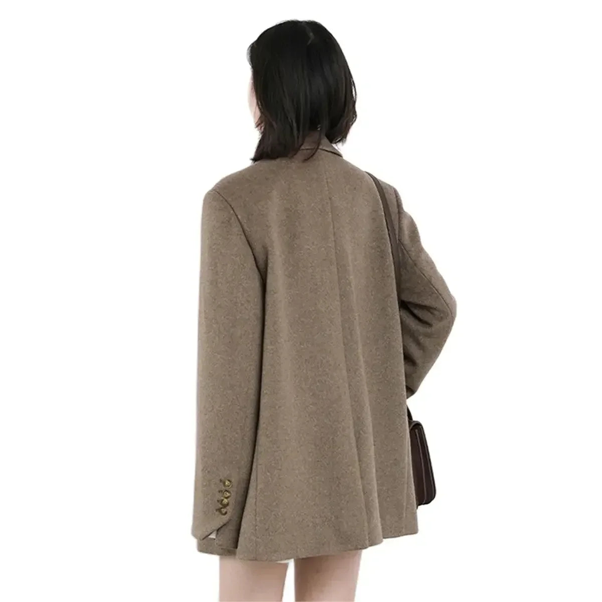 Diva Wool Blend Coat Solid Mid Long Woolen Blazer