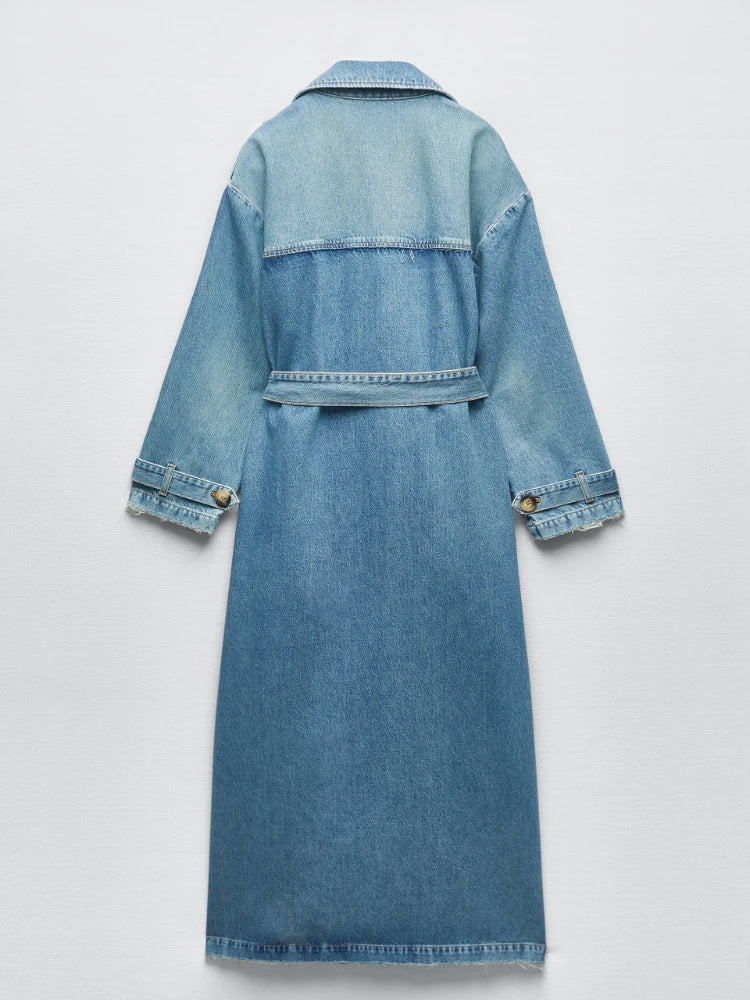 Femme Long Denim Trench Coats