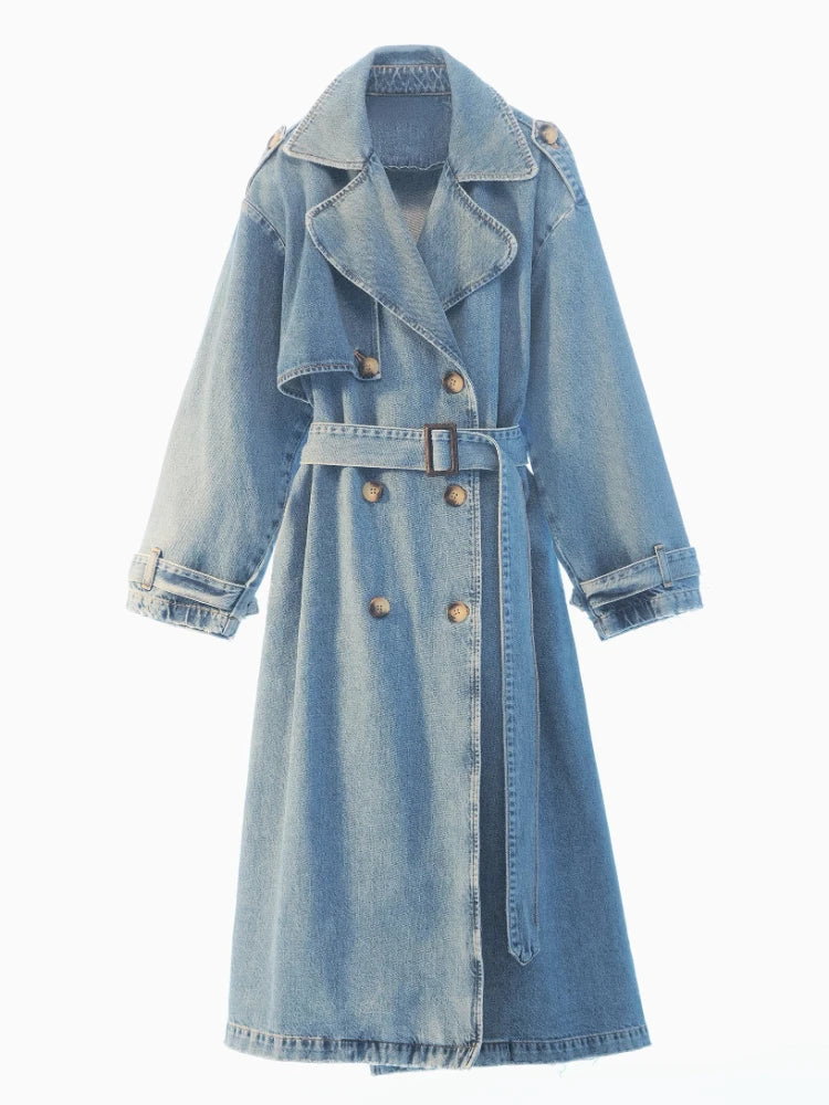 Femme Long Denim Trench Coats