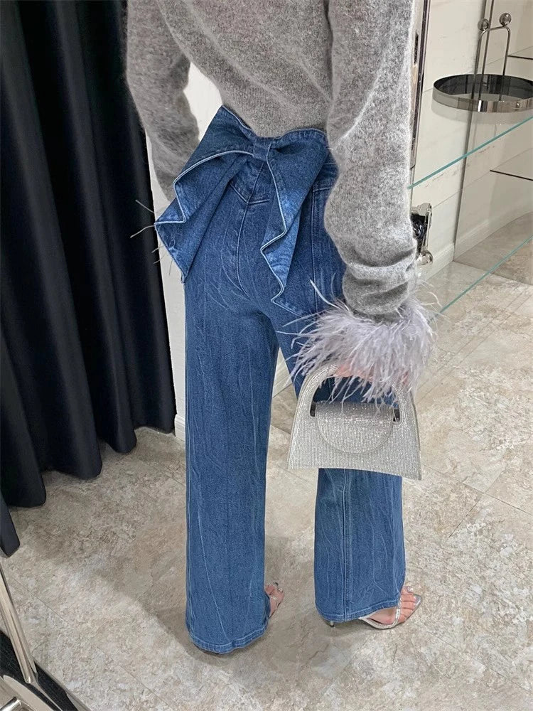 Trending Solid Designer Patchwork Bowknot Denim Pant