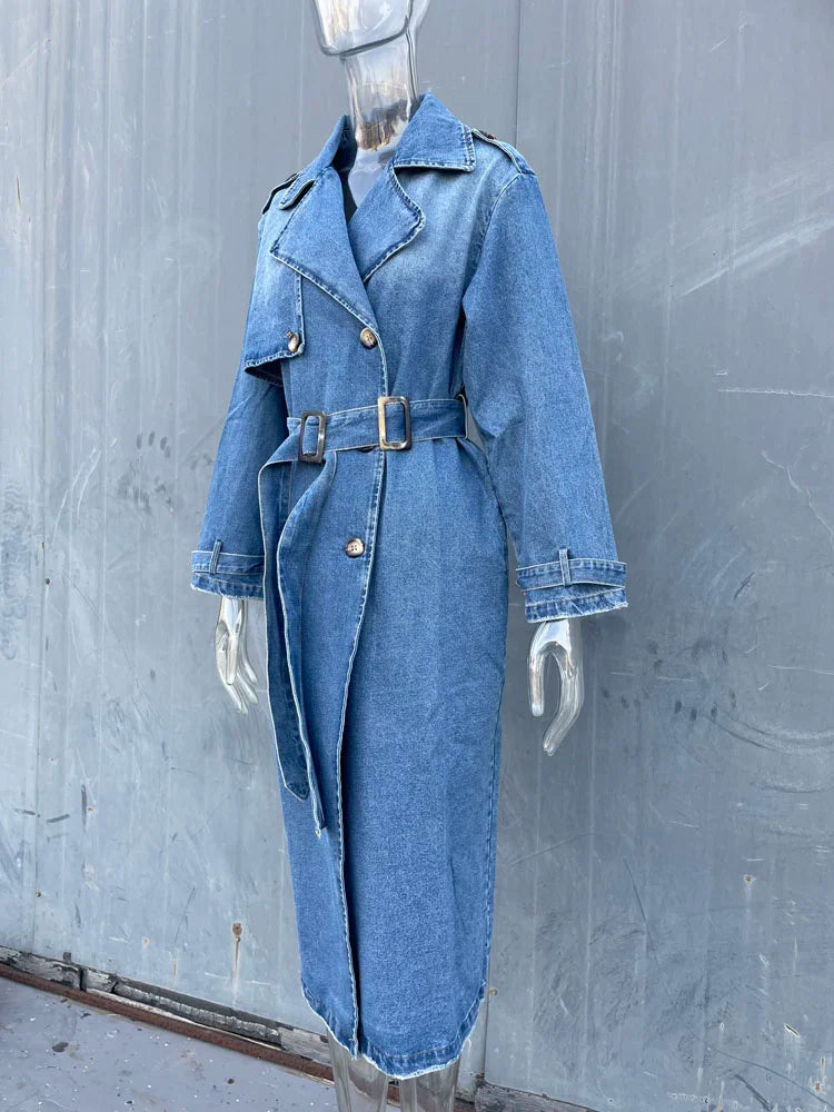 Femme Long Denim Trench Coats