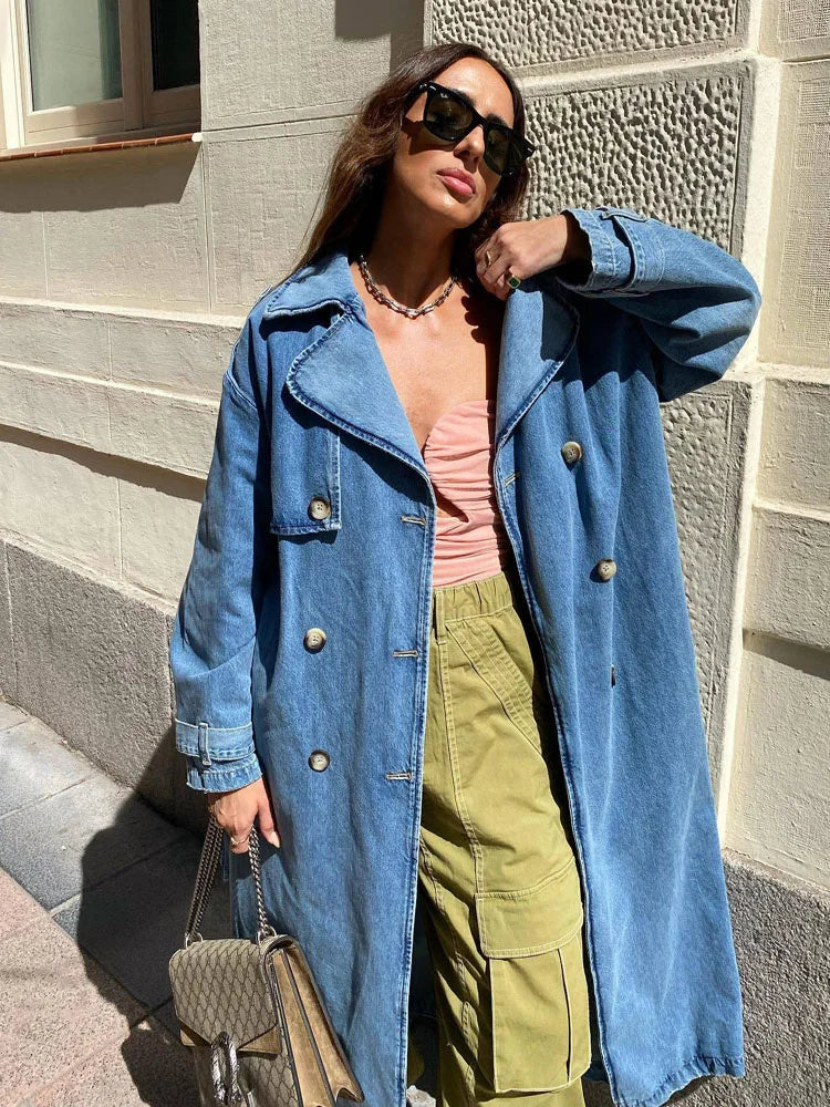 Femme Long Denim Trench Coats