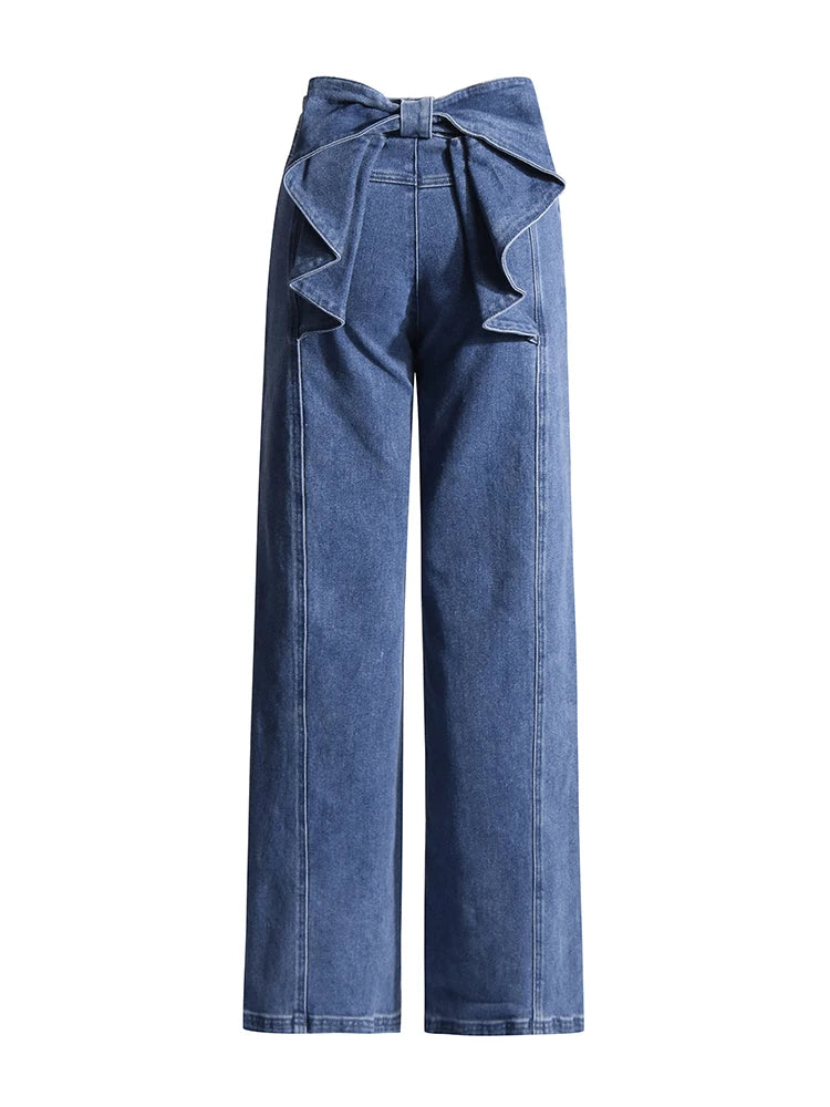 Trending Solid Designer Patchwork Bowknot Denim Pant