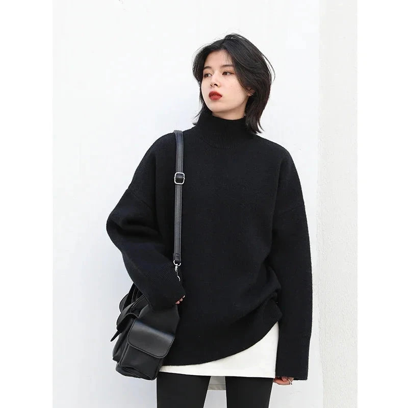 Diva Solid Turtleneck Loose Pullover Sweaters