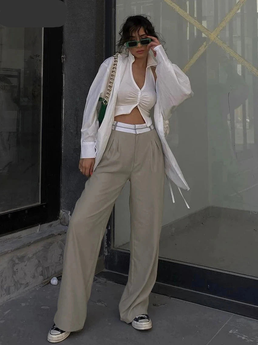 Chic Gray High-Waist Office Pants